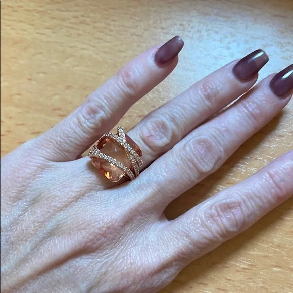 BP November 2024 - Elegant Amber Topaz Rose Gold Women's Ring - Size 5 - Picture 1 of 5